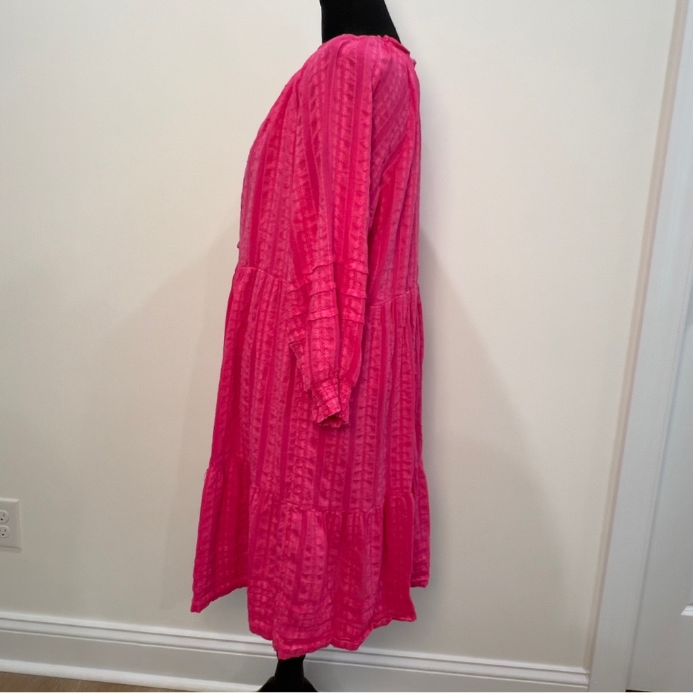 J. Jill Womens Hot Pink Button-Front Tiered Peasant Dress Size Medium - Picture 4 of 14